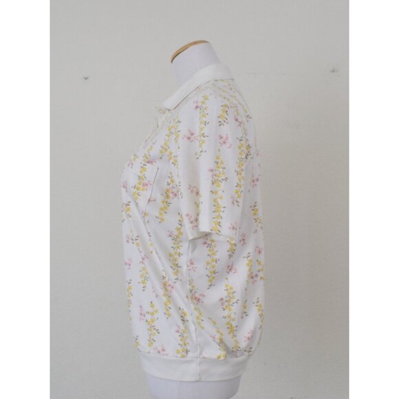Vintage 80s Ditsy Floral Polo Tee size M - Picture 2 of 10